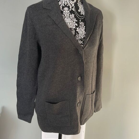 Jones New York Notch Collar Sweater Jacket-GREY-Small - Picture 2 of 4